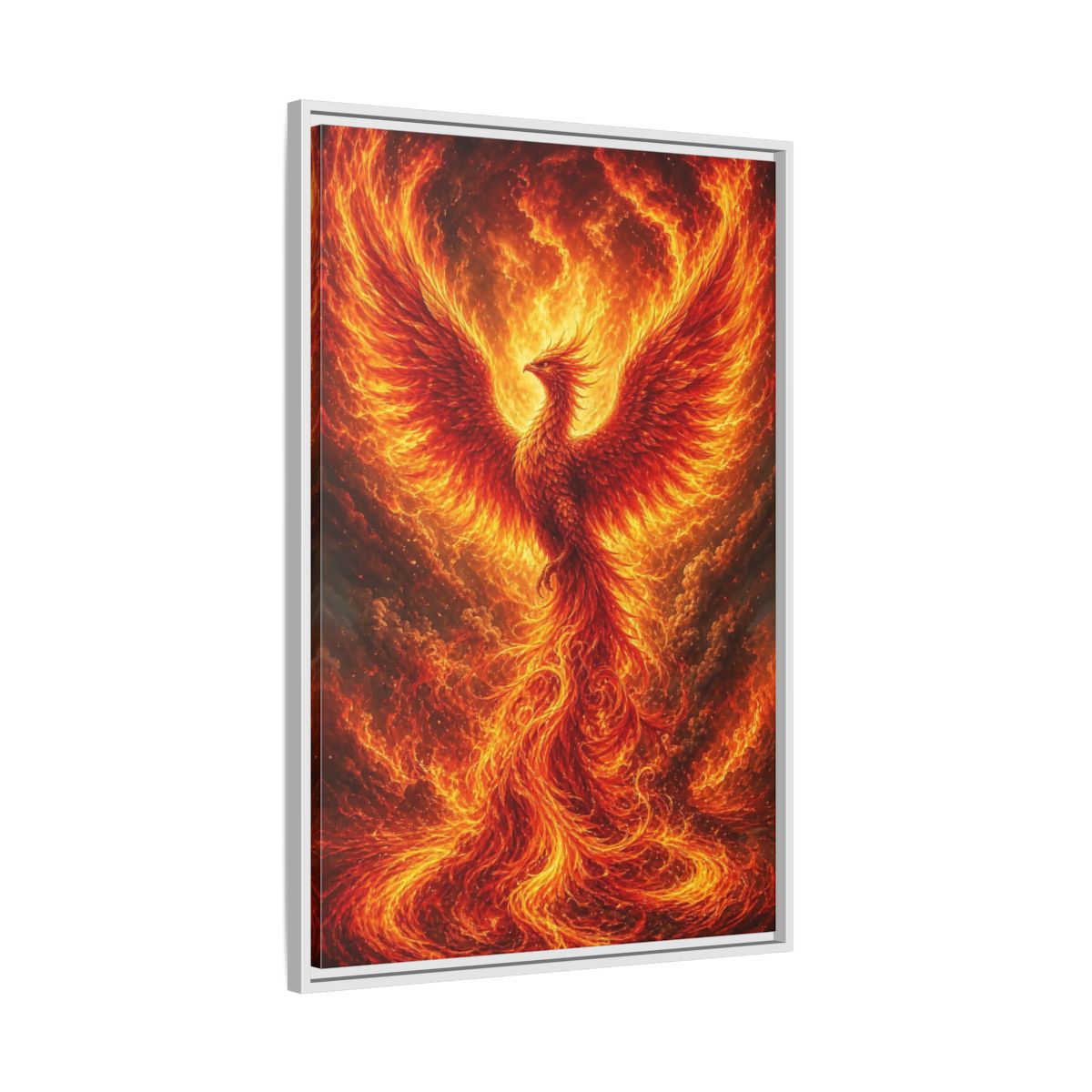 Side Mockup 9. Fairytale Phoenix Fiery Phoenix shown as stretched canvas wall art