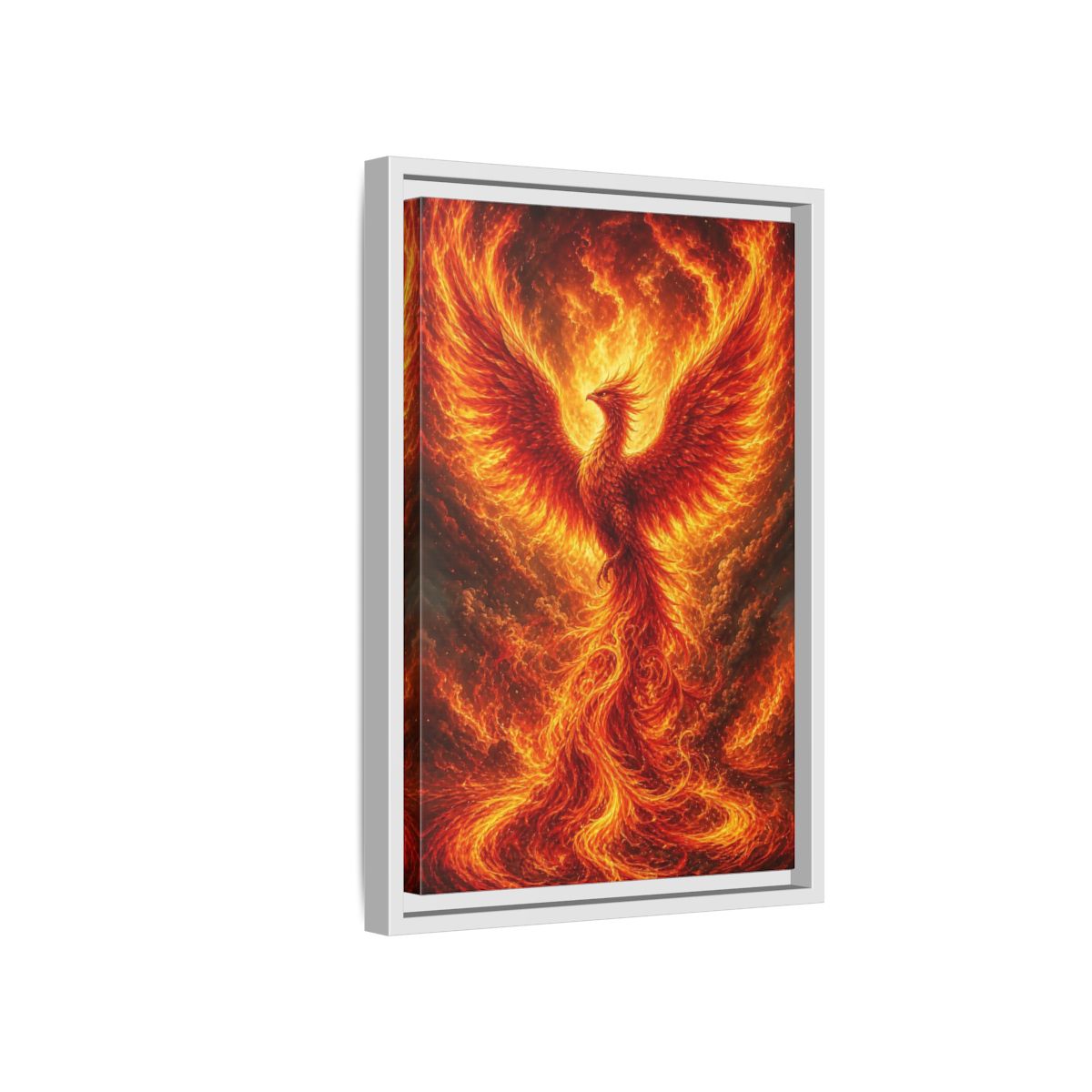 Side Mockup 4. Fairytale Phoenix Fiery Phoenix shown as stretched canvas wall art