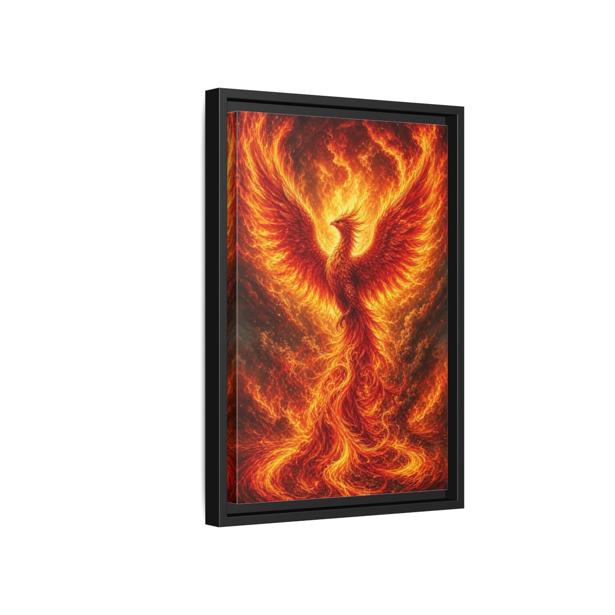 Side Mockup 6. Fairytale Phoenix Fiery Phoenix shown as stretched canvas wall art