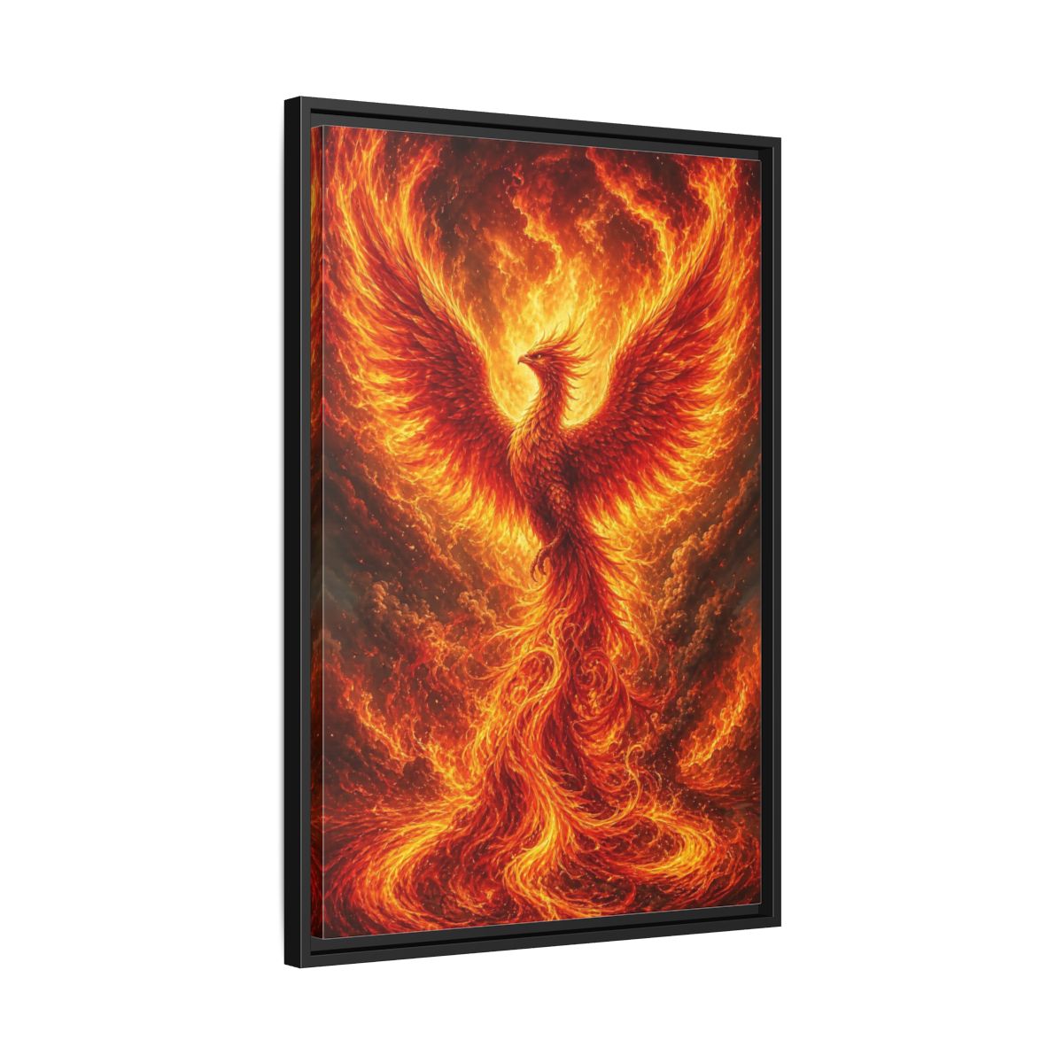 Side Mockup 14. Fairytale Phoenix Fiery Phoenix shown as stretched canvas wall art