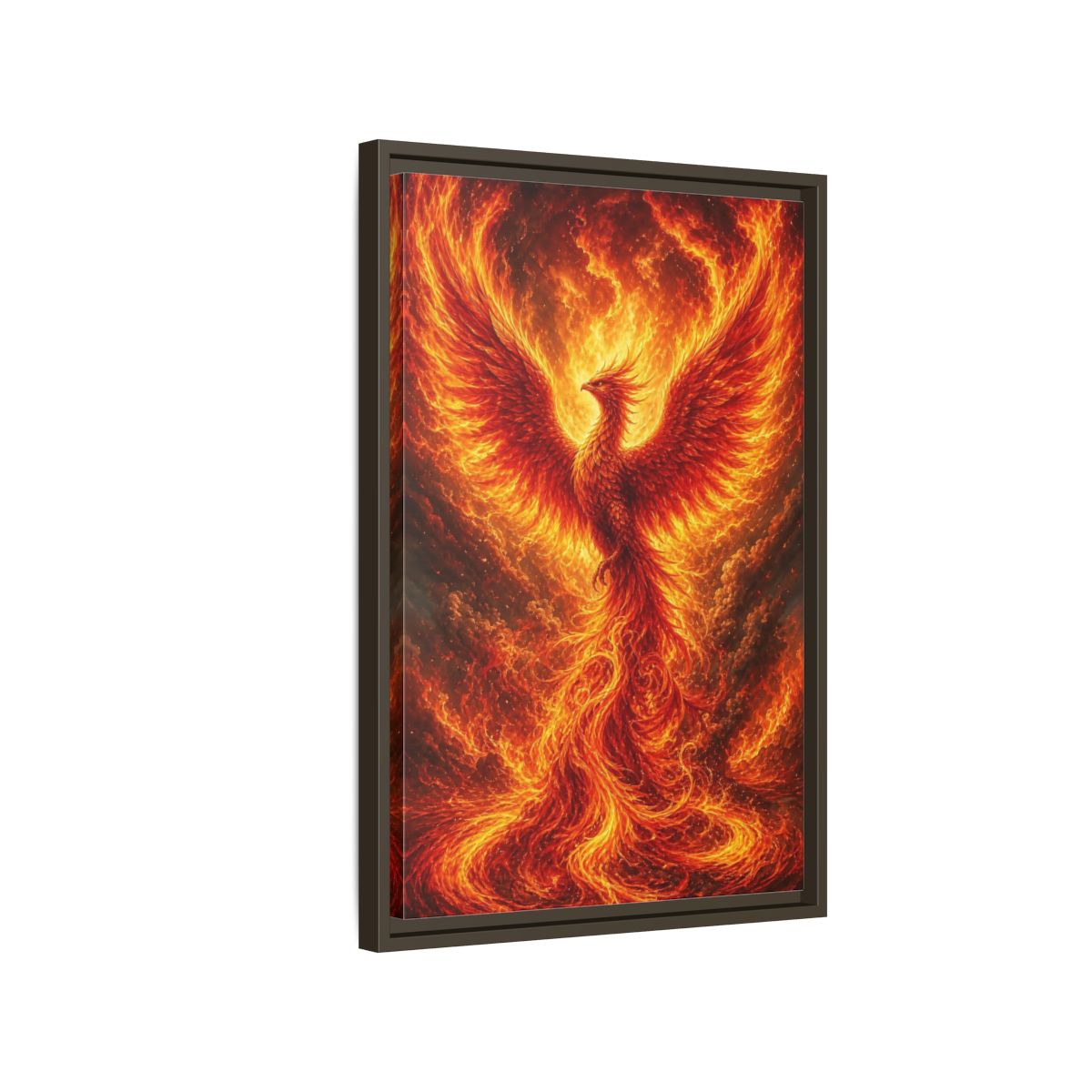 Side Mockup 2. Fairytale Phoenix Fiery Phoenix shown as stretched canvas wall art