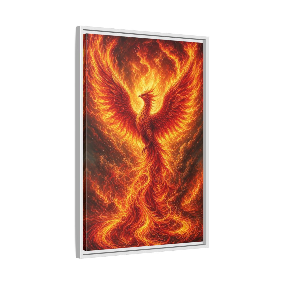 Side Mockup 10. Fairytale Phoenix Fiery Phoenix shown as stretched canvas wall art