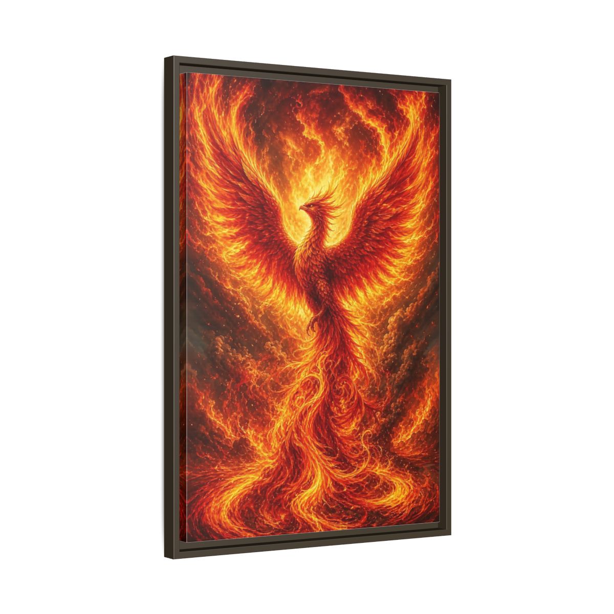 Side Mockup 11. Fairytale Phoenix Fiery Phoenix shown as stretched canvas wall art