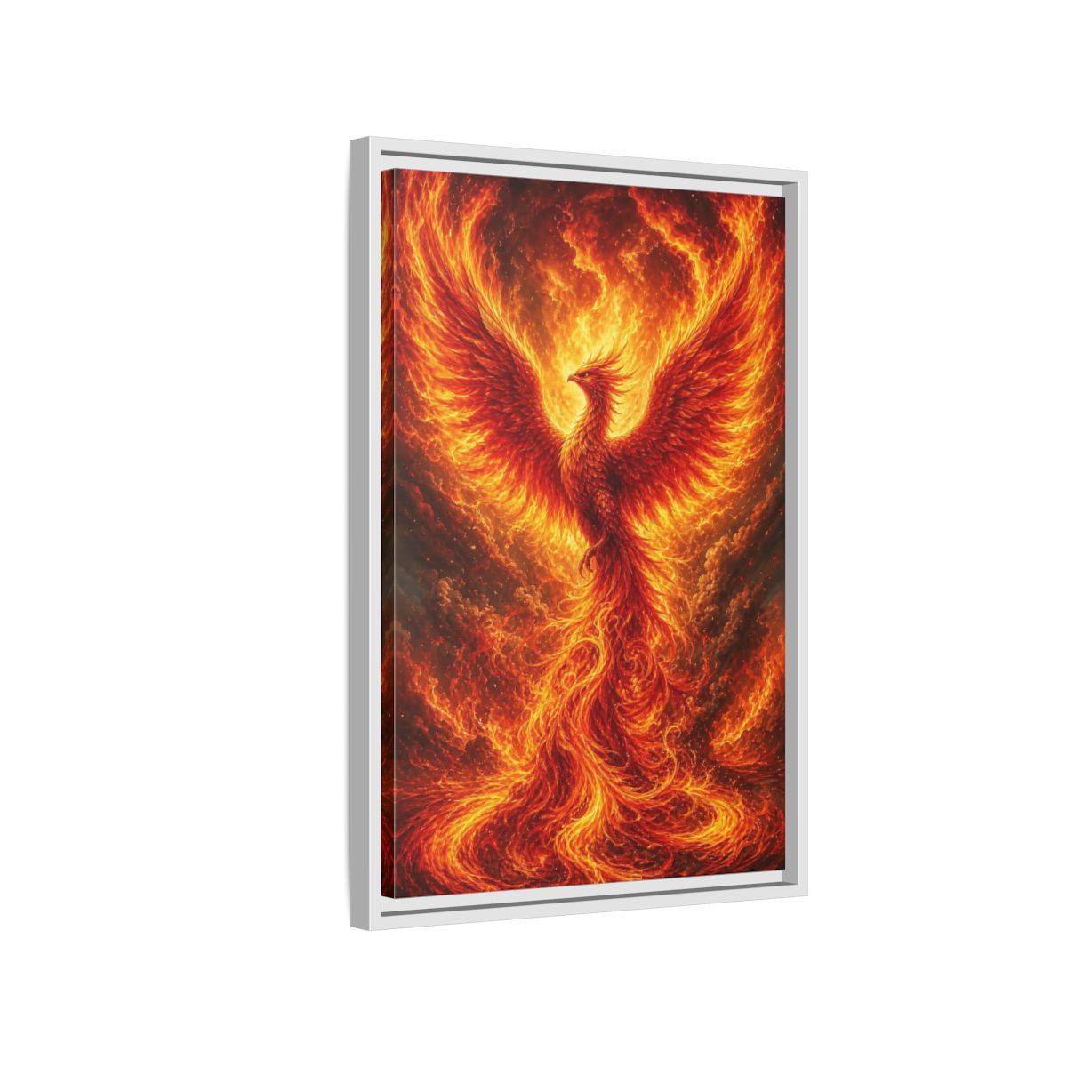 Side Mockup 1. Fairytale Phoenix Fiery Phoenix shown as stretched canvas wall art