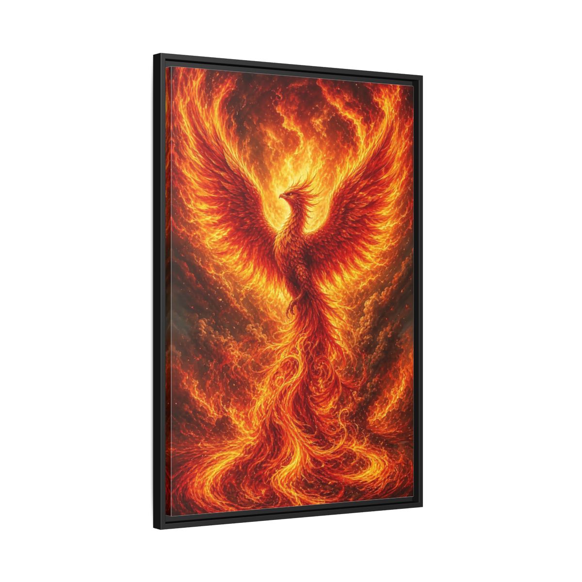 Side Mockup 13. Fairytale Phoenix Fiery Phoenix shown as stretched canvas wall art