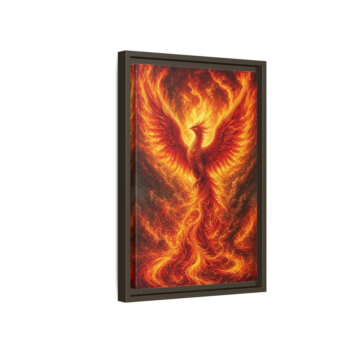 Side Mockup 5. Fairytale Phoenix Fiery Phoenix shown as stretched canvas wall art