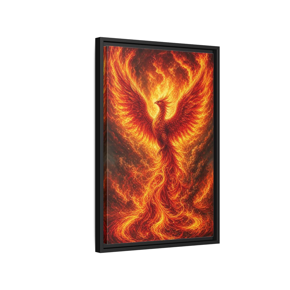 Side Mockup 3. Fairytale Phoenix Fiery Phoenix shown as stretched canvas wall art