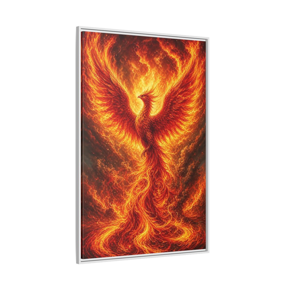 Side Mockup 7. Fairytale Phoenix Fiery Phoenix shown as stretched canvas wall art