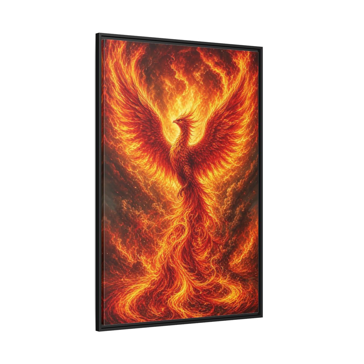 Side Mockup 12. Fairytale Phoenix Fiery Phoenix shown as stretched canvas wall art