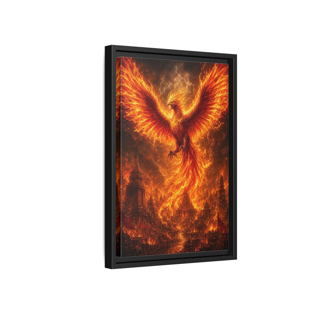 Side Mockup 6. Fairytale Phoenix Fiery Phoenix shown as stretched canvas wall art
