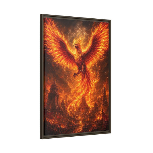 Main Mockup. Fairytale Phoenix Fiery Phoenix shown as stretched canvas wall art