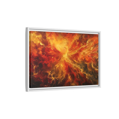 Side Mockup 1. Fairytale Phoenix Red Gold Phoenix shown as stretched canvas wall art