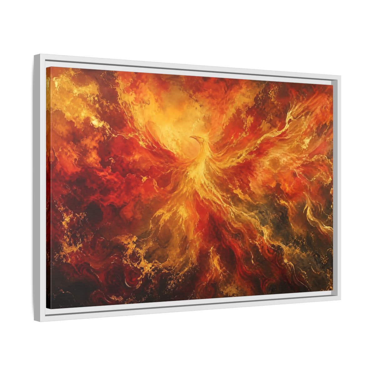 Side Mockup 10. Fairytale Phoenix Red Gold Phoenix shown as stretched canvas wall art