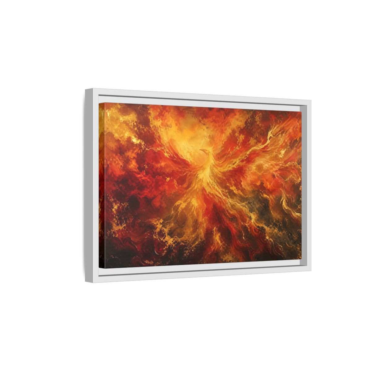 Side Mockup 4. Fairytale Phoenix Red Gold Phoenix shown as stretched canvas wall art