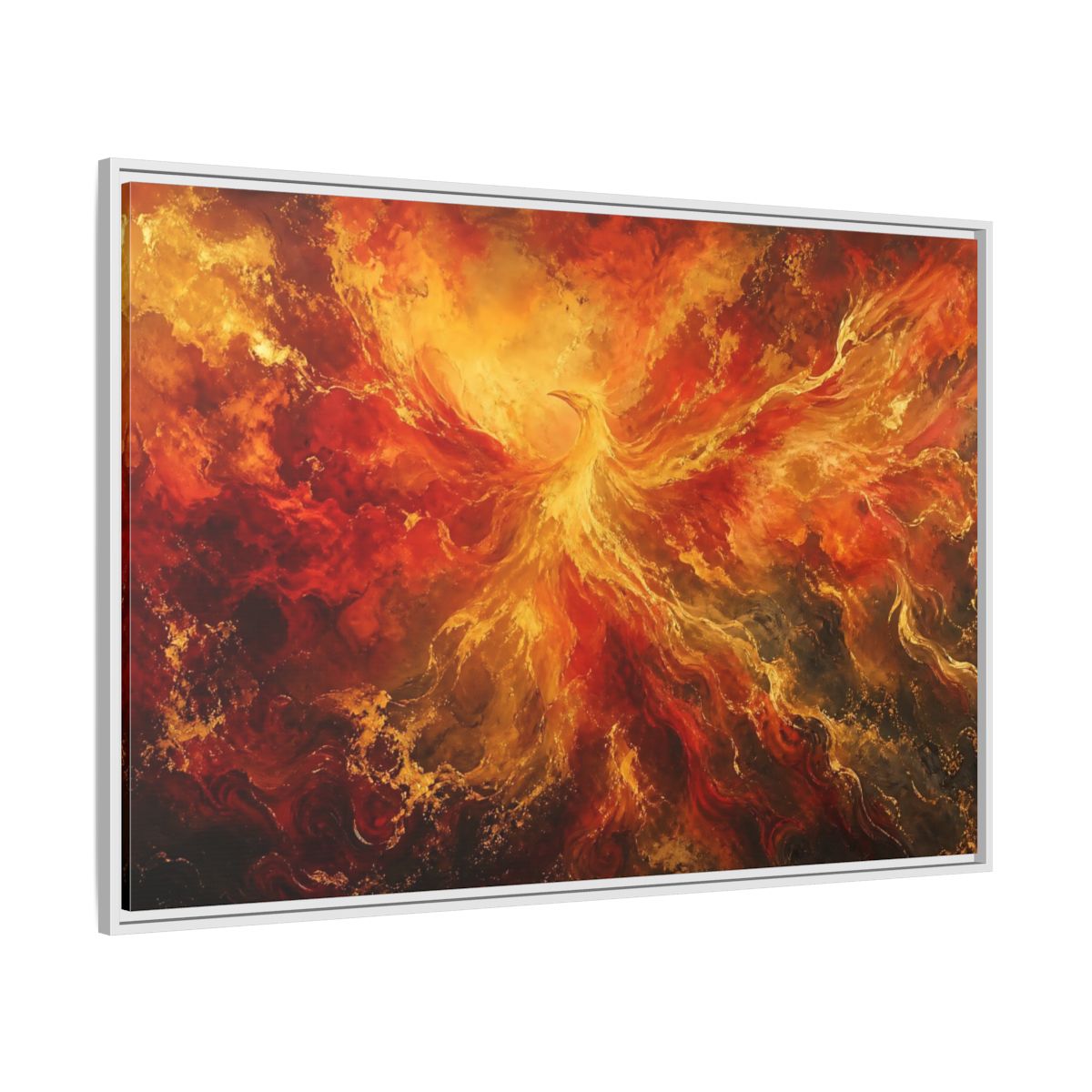 Side Mockup 7. Fairytale Phoenix Red Gold Phoenix shown as stretched canvas wall art