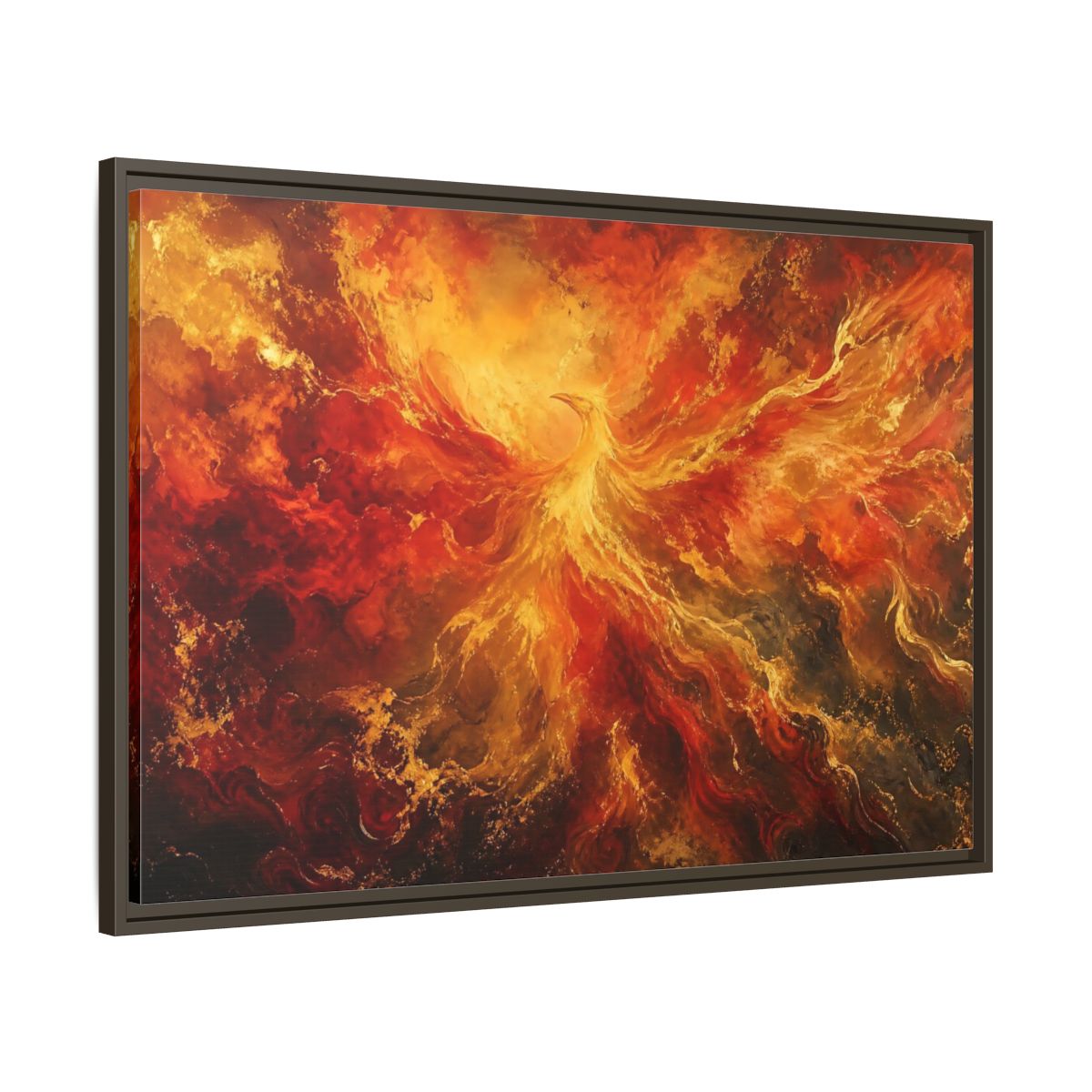 Main Mockup. Fairytale Phoenix Red Gold Phoenix shown as stretched canvas wall art