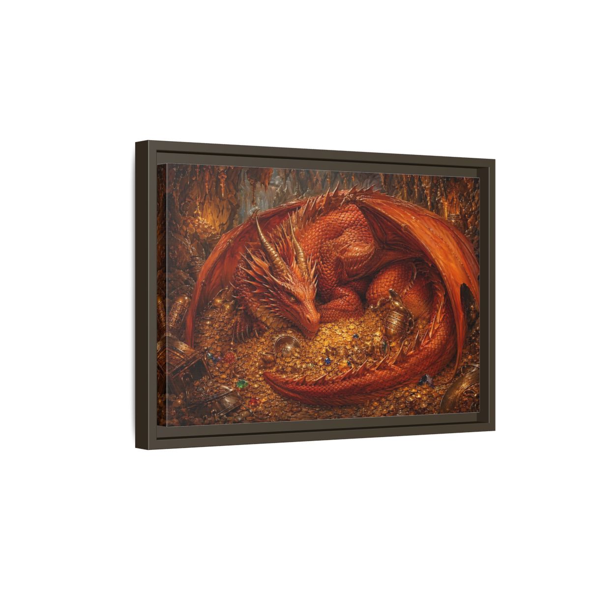Side Mockup 5. Fairytale Red Dragon Red Dragon Gold shown as stretched canvas wall art