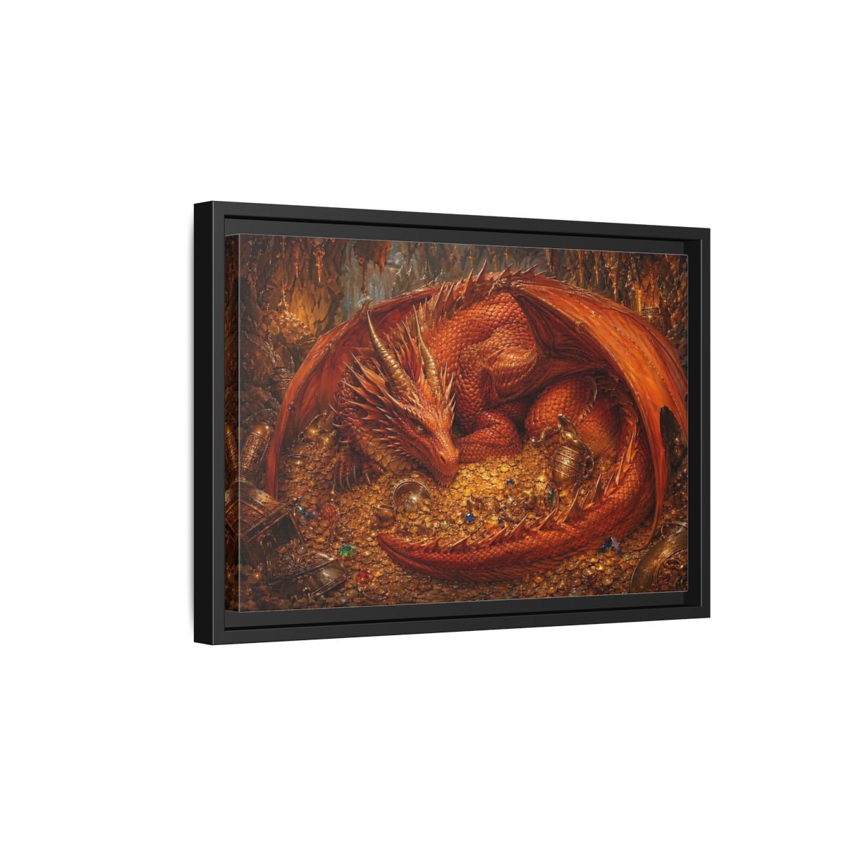 Side Mockup 6. Fairytale Red Dragon Red Dragon Gold shown as stretched canvas wall art