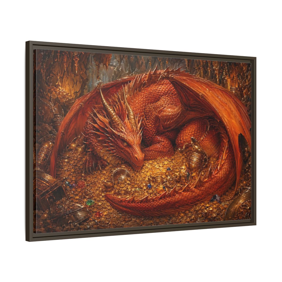Main Mockup. Fairytale Red Dragon Red Dragon Gold shown as stretched canvas wall art