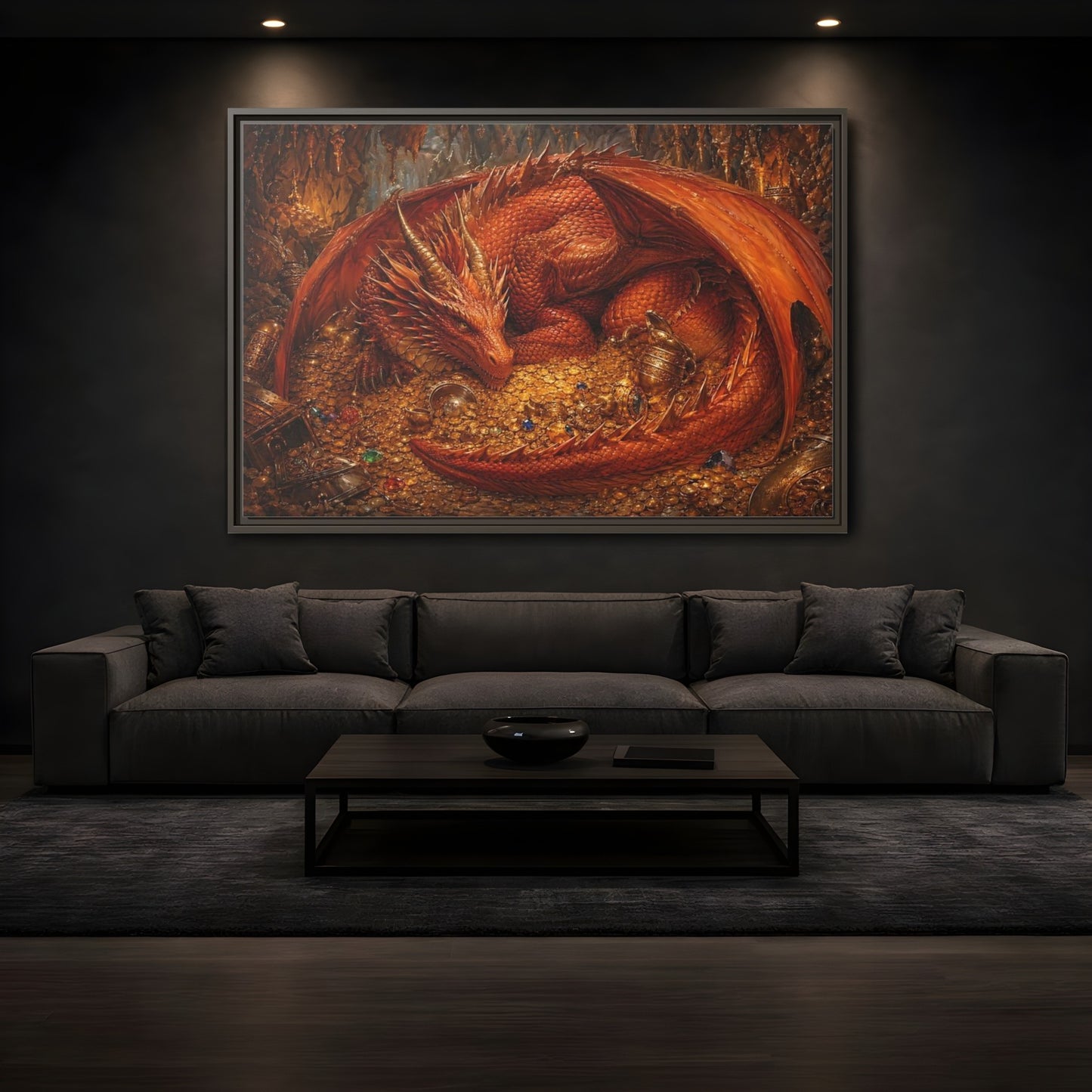 Mockup 3. Fairytale Red Dragon Red Dragon Gold shown as stretched canvas wall art