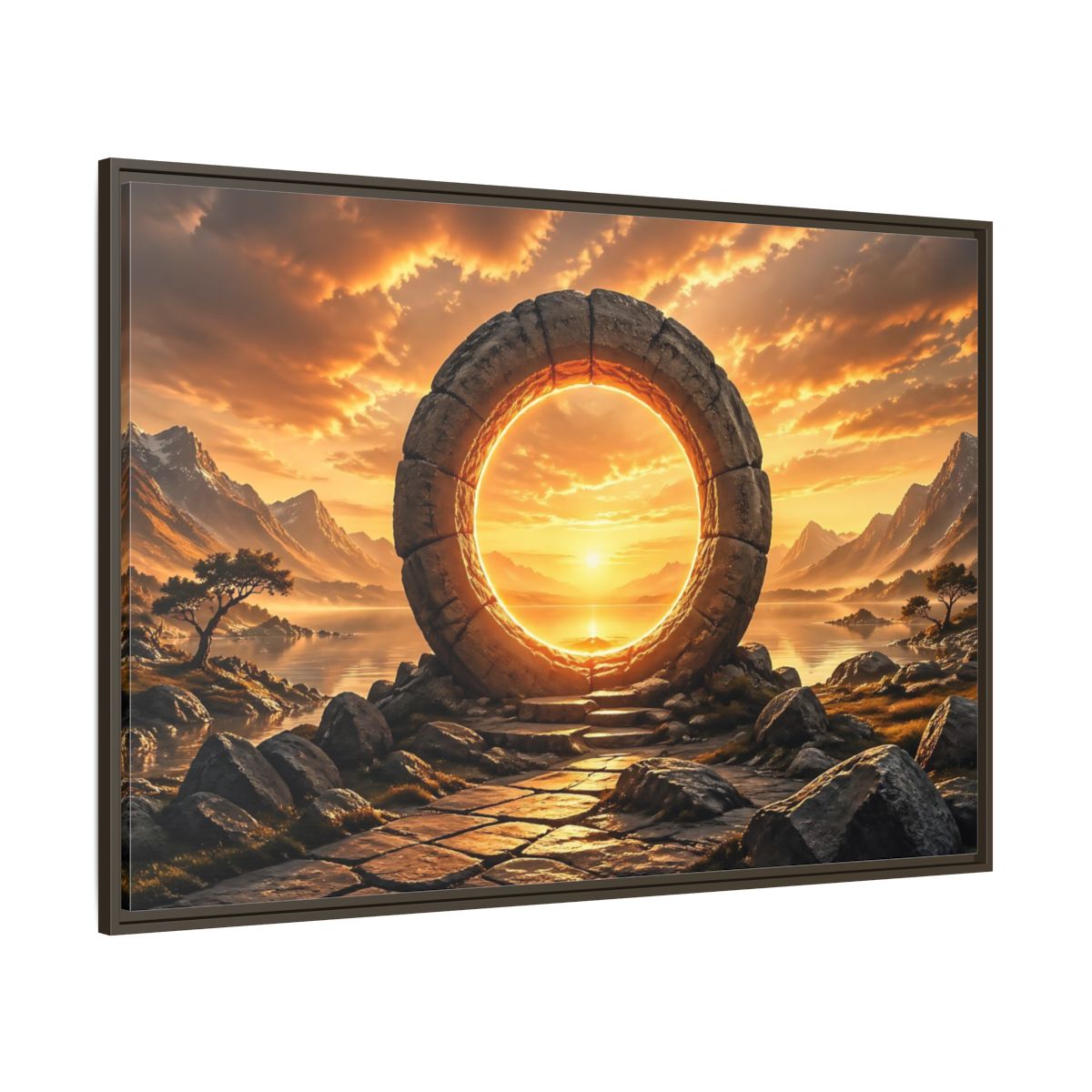 Side Mockup 8. Fairytale Stone Portal Glowing Portal Sunset shown as stretched canvas wall art