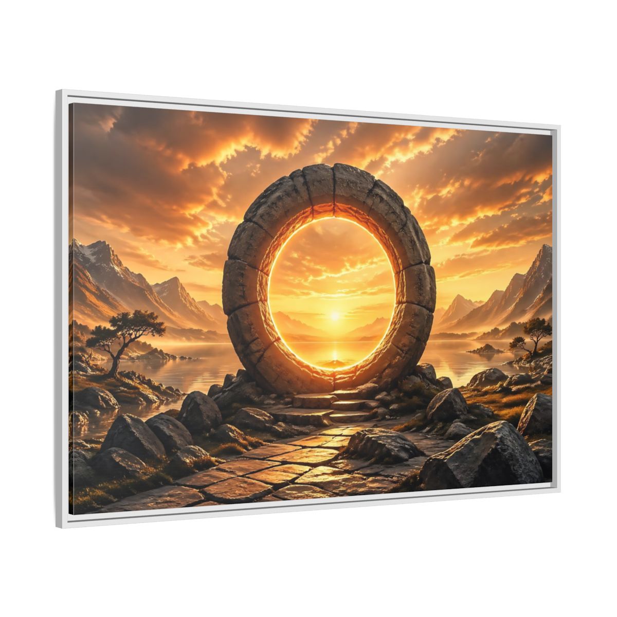 Side Mockup 7. Fairytale Stone Portal Glowing Portal Sunset shown as stretched canvas wall art