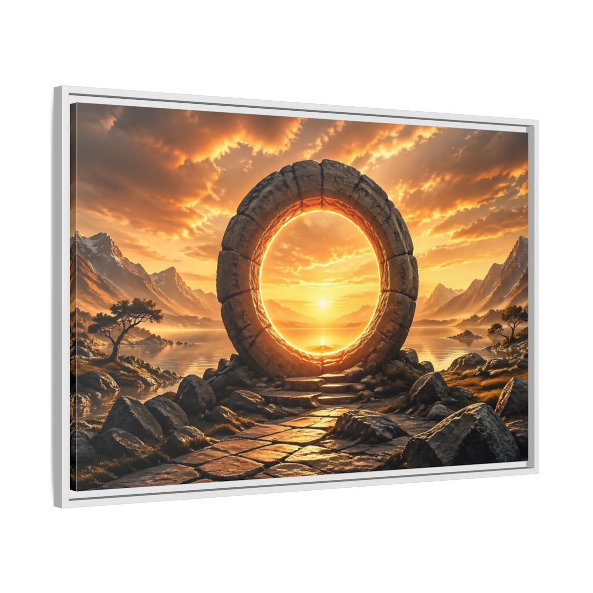Side Mockup 9. Fairytale Stone Portal Glowing Portal Sunset shown as stretched canvas wall art