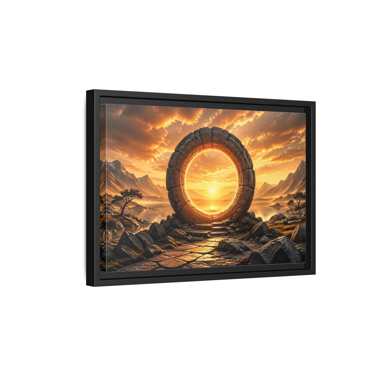 Side Mockup 6. Fairytale Stone Portal Glowing Portal Sunset shown as stretched canvas wall art