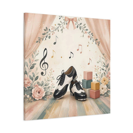 Main Mockup. Fairytale Tap Shoes Pastel Dance Scene shown as canvas print