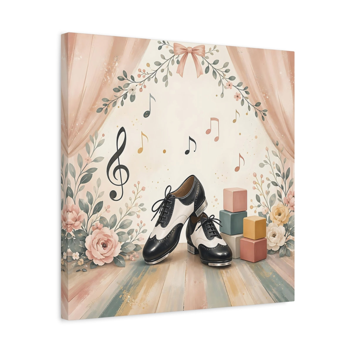 Side Mockup 5. Fairytale Tap Shoes Pastel Dance Scene shown as canvas print