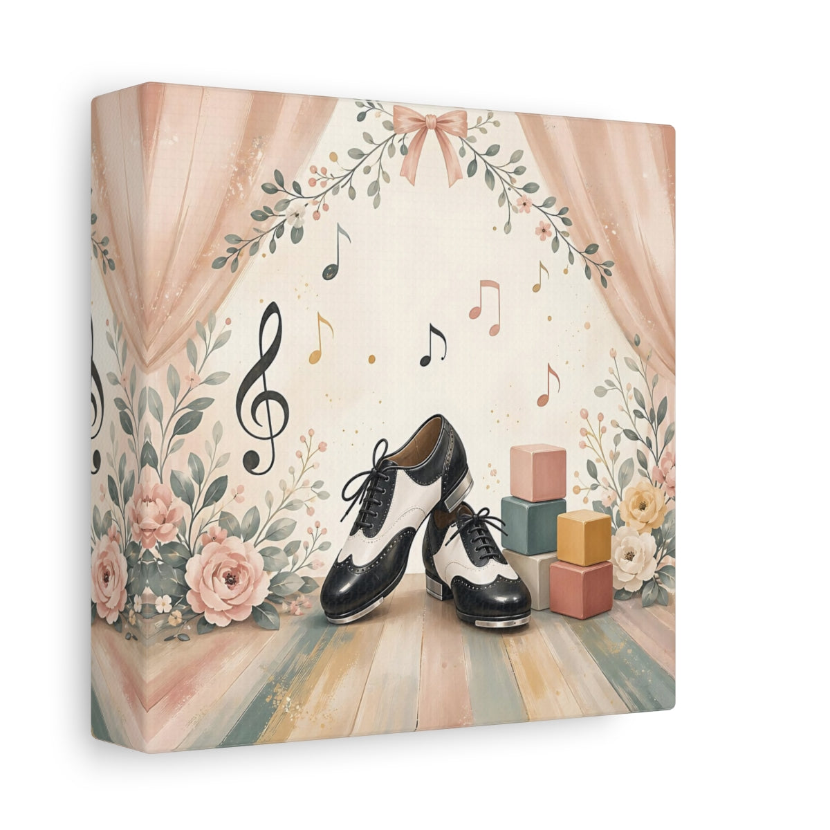 Side Mockup 2. Fairytale Tap Shoes Pastel Dance Scene shown as canvas print