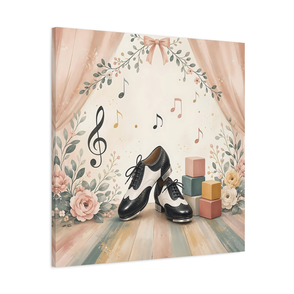 Side Mockup 3. Fairytale Tap Shoes Pastel Dance Scene shown as canvas print