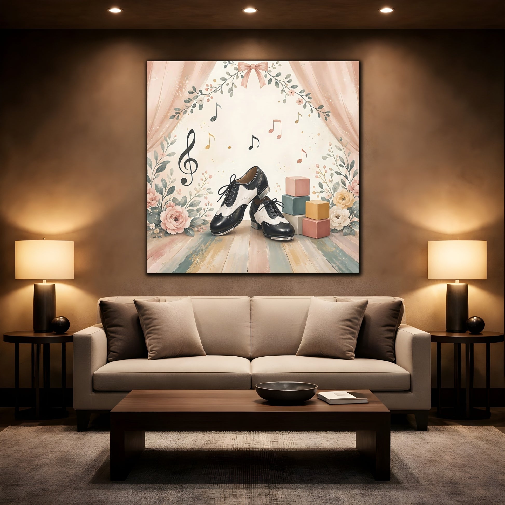 Mockup 2. Fairytale Tap Shoes Pastel Dance Scene shown as canvas print