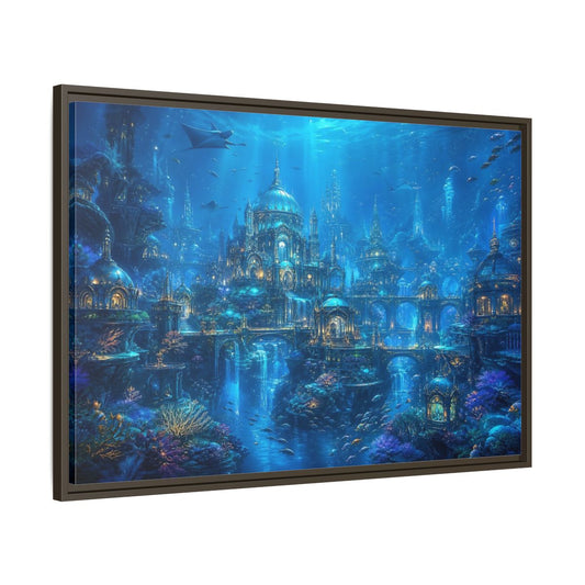 Main Mockup. Fairytale Underwater City Blue Underwater City shown as stretched canvas wall art