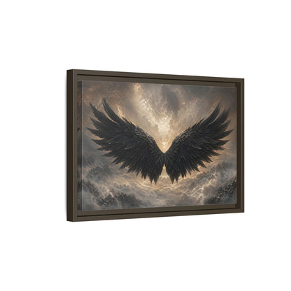 Side Mockup 5. Fairytale Wings Black And Gold shown as stretched canvas wall art