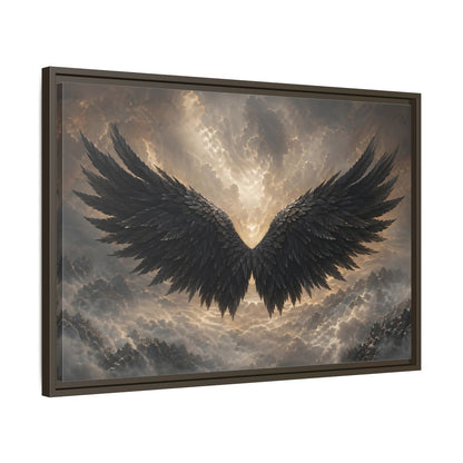 Side Mockup 11. Fairytale Wings Black And Gold shown as stretched canvas wall art