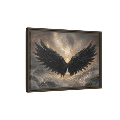 Side Mockup 2. Fairytale Wings Black And Gold shown as stretched canvas wall art