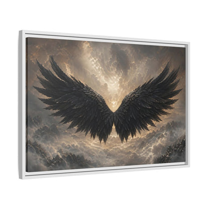 Side Mockup 10. Fairytale Wings Black And Gold shown as stretched canvas wall art