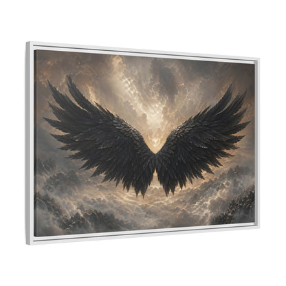 Side Mockup 9. Fairytale Wings Black And Gold shown as stretched canvas wall art
