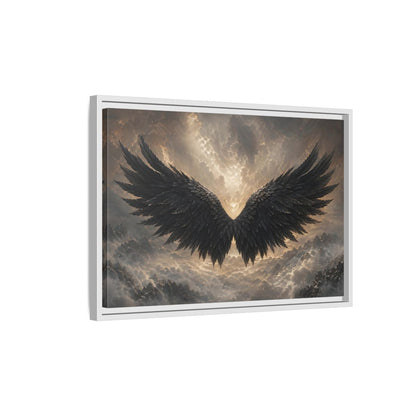 Side Mockup 1. Fairytale Wings Black And Gold shown as stretched canvas wall art
