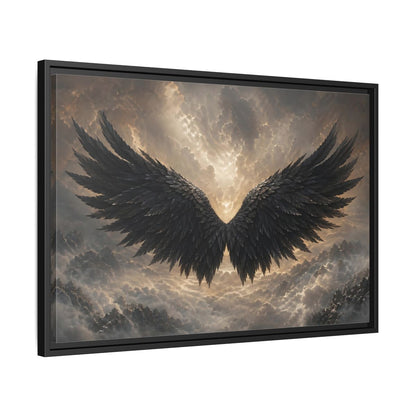 Side Mockup 14. Fairytale Wings Black And Gold shown as stretched canvas wall art