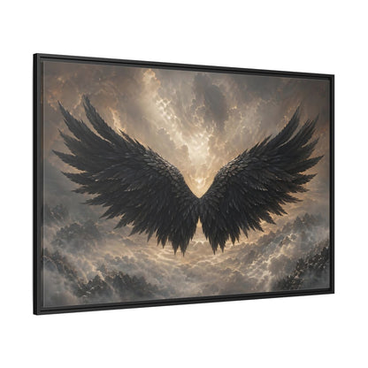 Side Mockup 12. Fairytale Wings Black And Gold shown as stretched canvas wall art