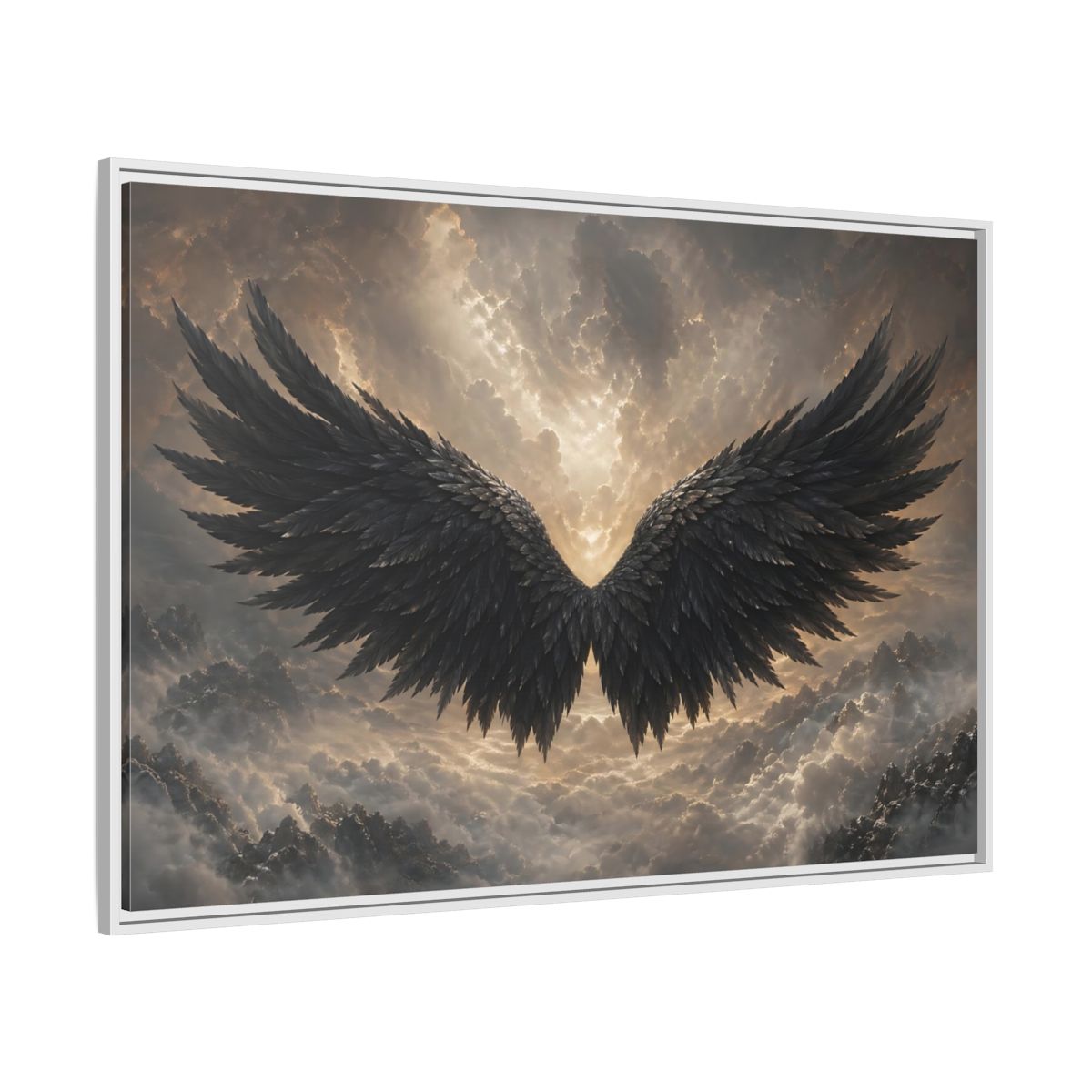 Side Mockup 7. Fairytale Wings Black And Gold shown as stretched canvas wall art