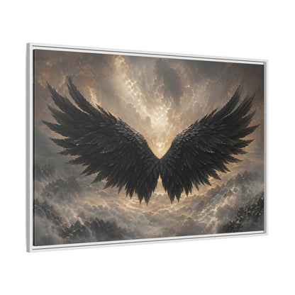 Side Mockup 7. Fairytale Wings Black And Gold shown as stretched canvas wall art