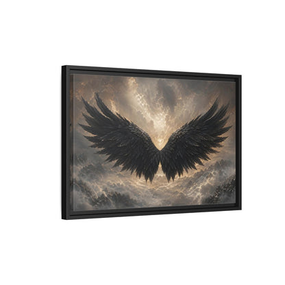 Side Mockup 3. Fairytale Wings Black And Gold shown as stretched canvas wall art