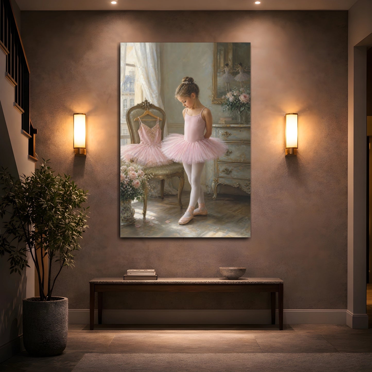 Mockup 2. Fairytale Young Ballerina Pink Ballerina shown as canvas print