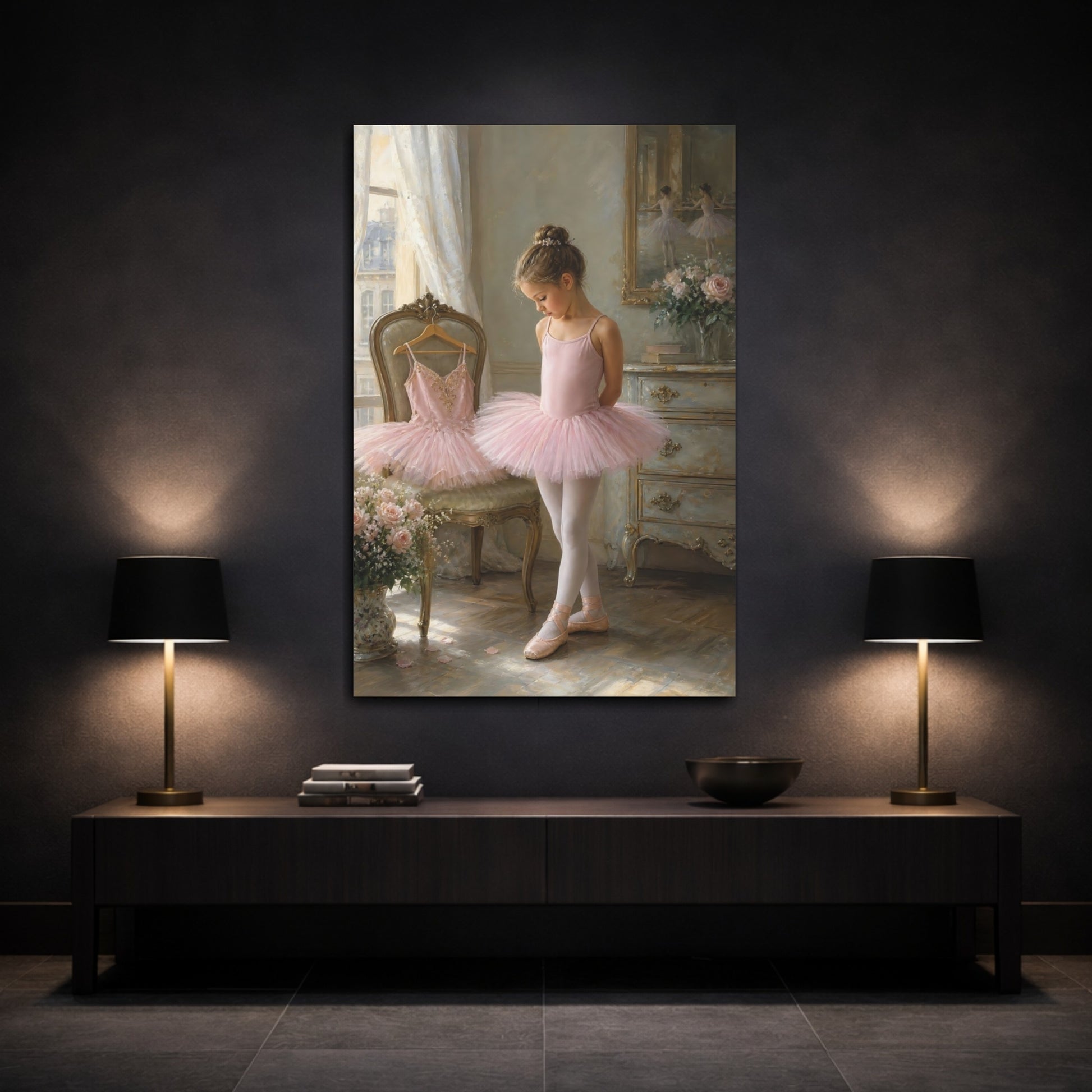 Mockup 3. Fairytale Young Ballerina Pink Ballerina shown as canvas print