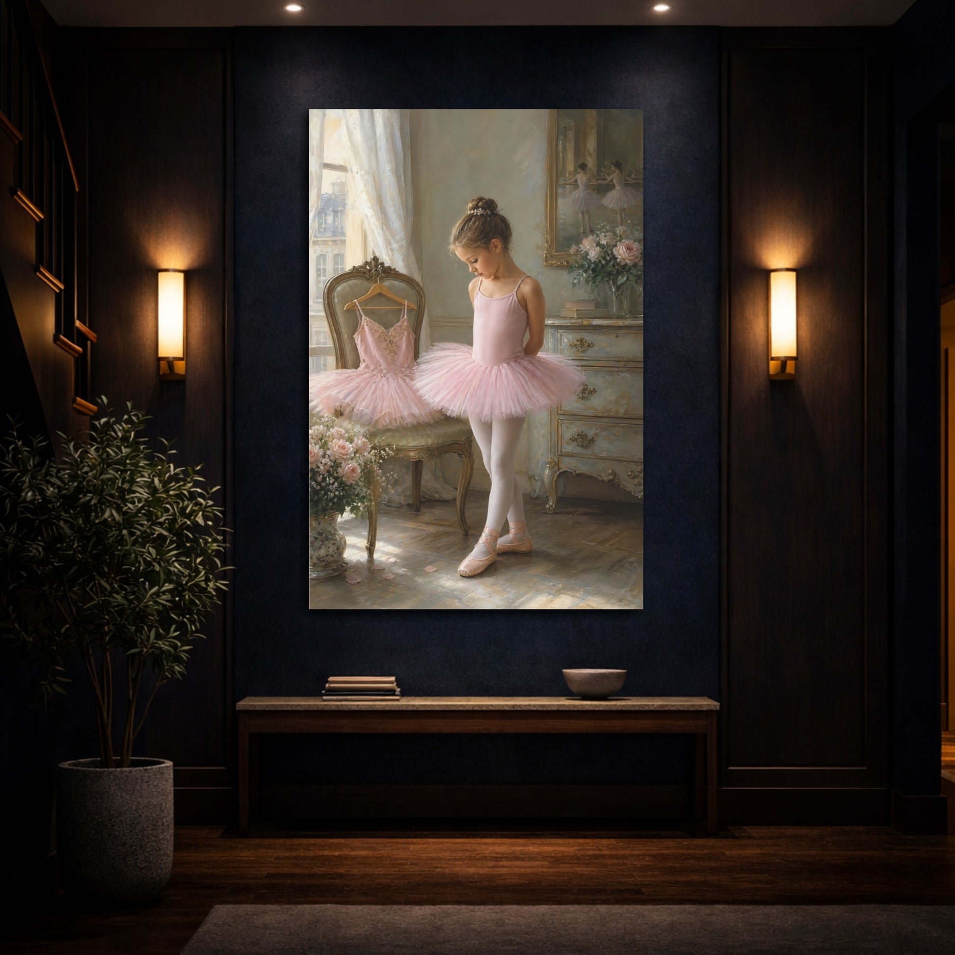 Mockup 4. Fairytale Young Ballerina Pink Ballerina shown as canvas print