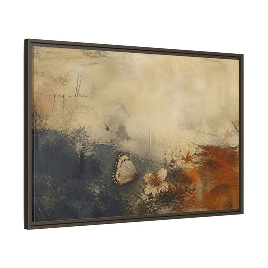 Main Mockup. Fallen Blossom & Butterfly shown as framed canvas print