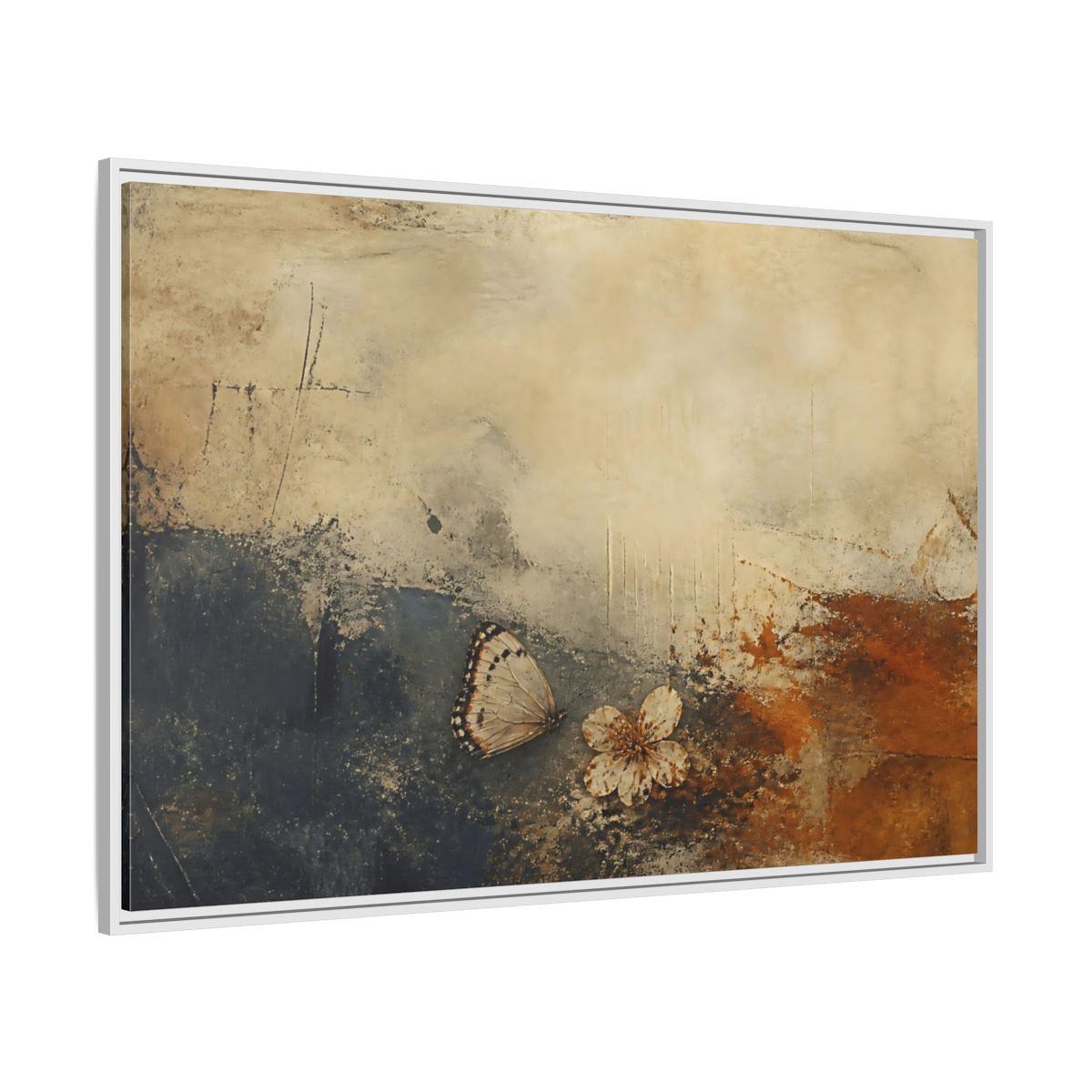 Side Mockup 7. Fallen Blossom & Butterfly shown as framed canvas print